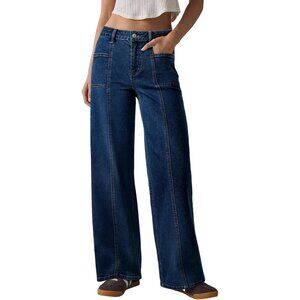 Womens Wide Leg Jeans High Waisted Stretch Denim Casual Trousers